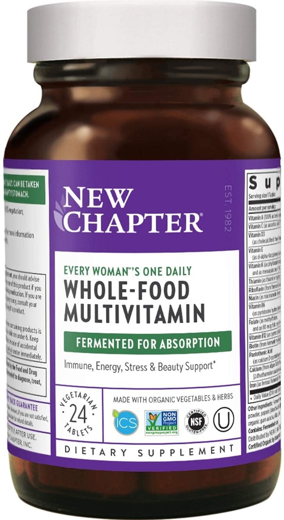 New Chapter Every Woman's One Daily, Women's Multivitamin Fermented with Probiotics + Iron + B Vitamins + Vitamin D3 + Organic Non-GMO Ingredients, 24 Count