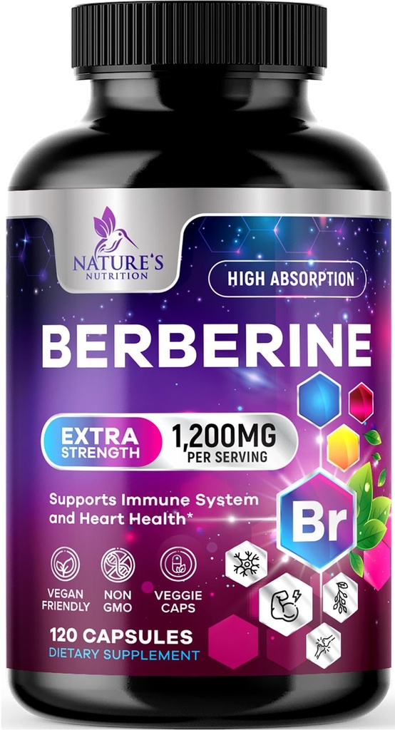 Berberine HCl Blend 1200mg Per Serving - Heart & Immune Support Supplement | Extra Strength, Premium Clean Formula - Vegan, Non-GMO, Gluten & Sugar Free - Daily Wellness Support - 120 Veggie Capsules