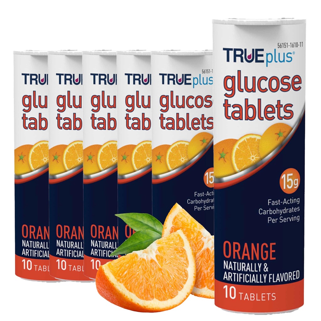 TRUEplus glucosetabletten, sinaasappelsmaak - 6x 10ct tubes