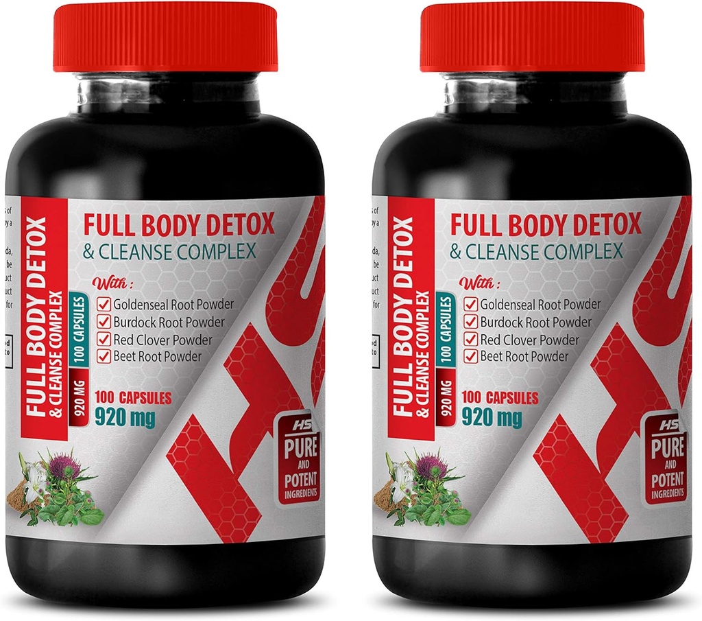 Natural Detox Cleanse voor mannen - Full Body Detox and Cleanse Complex 920 MG - goldenseal Root Supplements - 2 flessen 200 capsules