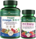 Purity Products Bundle - Vegan Omega 3-6-9 (180 ct) + B-12 Energy Smelt Omega 3-6-9 (
