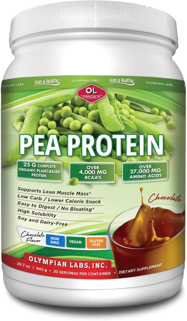 Olympian Labs Plant Based Pea Proteïne Poeder, Chocolade - 25 g Proteïne, Veganistisch, Low Net Carbs, Glutenvrij, Lactosevrij, Geen Suiker Toegevoegd, Sojavrij, Niet-GMO, 2 pond Pea Proteïne