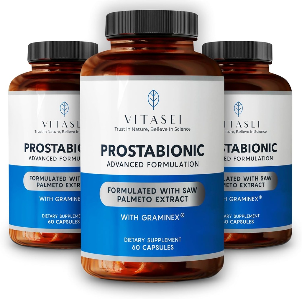VITASEI Prostabionic avec Graminex, Saw Palmetto, Pygeum Africanum - Suppléments de contrôle et de prostate pour les hommes - 60 Capsules (Pack of 3)