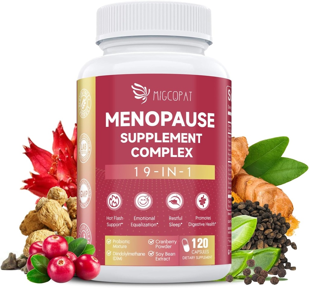 Menopauze supplementen voor vrouwen, 10 miljard CFU Probiotic, 19-in-1 Multivitamine&Ashwagandha Extract, DIM, Hormonale Balance, Ondersteuning Hot Flashes, Nacht Sweats, Mood, Slaap