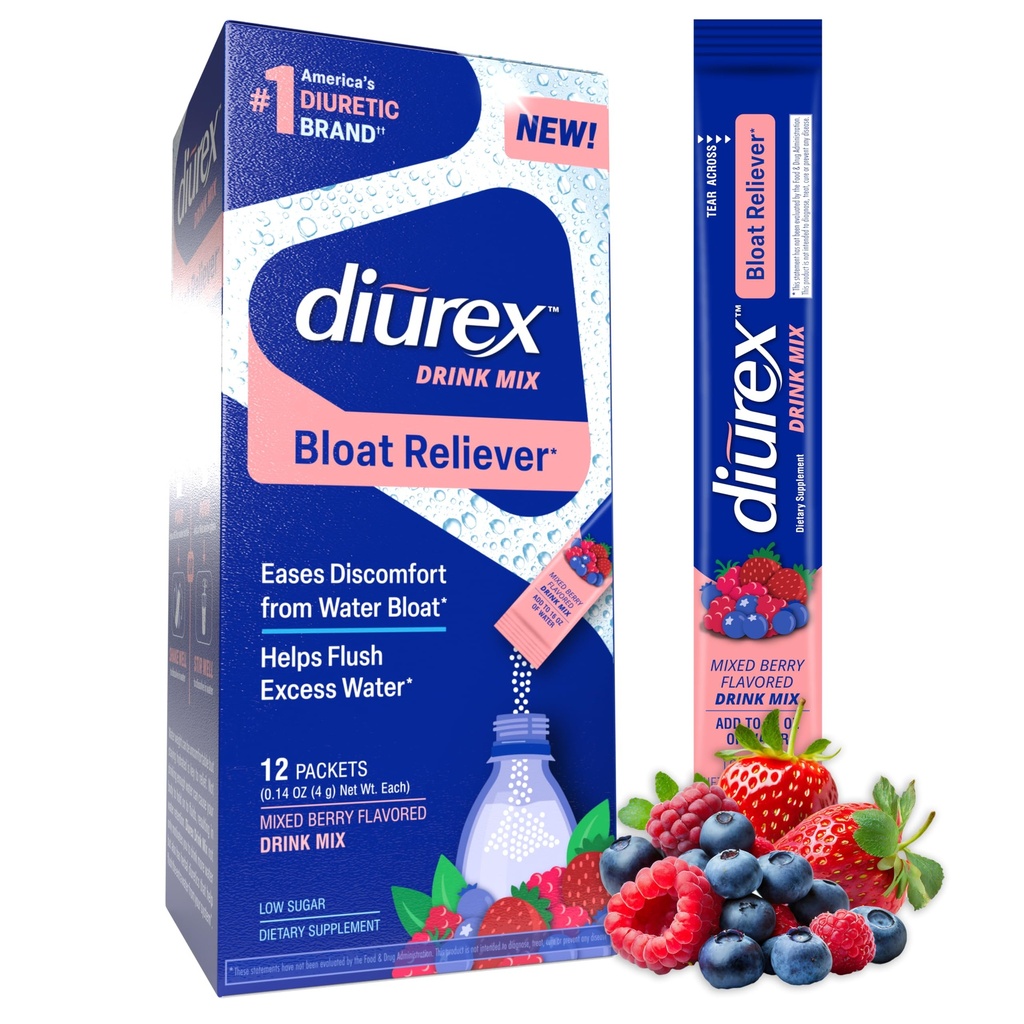 Diurex Drink Mix - Diuretische supplement - gemengde Berry Flavor - Bloat Relief met Diurex Gepatenteerde Bloat-Relieving Blend - Single Serve - 12 Pack