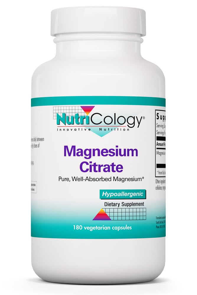 Nutricologie Magnesium Citroen Dieetsupplement - Bot & Stress Support, Well-Absorbed, Hypoallergeen, Vegetarische Capsules, Glutenvrij - 180 Tel.