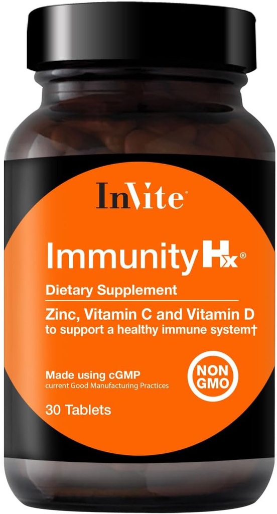 Invite Health Immunity HxTM - Ondersteunt een gezond immuunsysteem - 500 mg vitamine C, 50 mcg (2000 IE) vitamine D3 en 30 mg zink - 30 tabletten (2-pack)