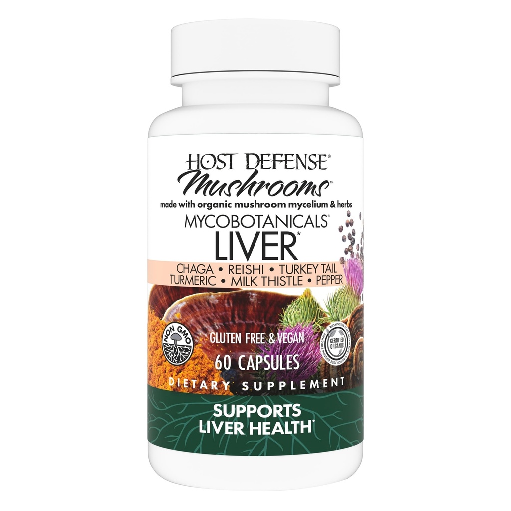 Défense de l'hôte MycoBotanicals Capsules de foie* - Supplément de santé du foie avec le chardon et la racine curcuma - Supplément de champignons avec la queue de dinde, Reishi & Chaga - 60 capsules (30 portions)*