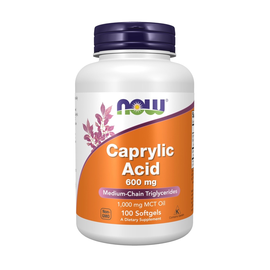 NOW Foods Supplements, Caprylzuur 600 mg, MCT (Medium-Chain Triglyceriden), 100 Softgels
