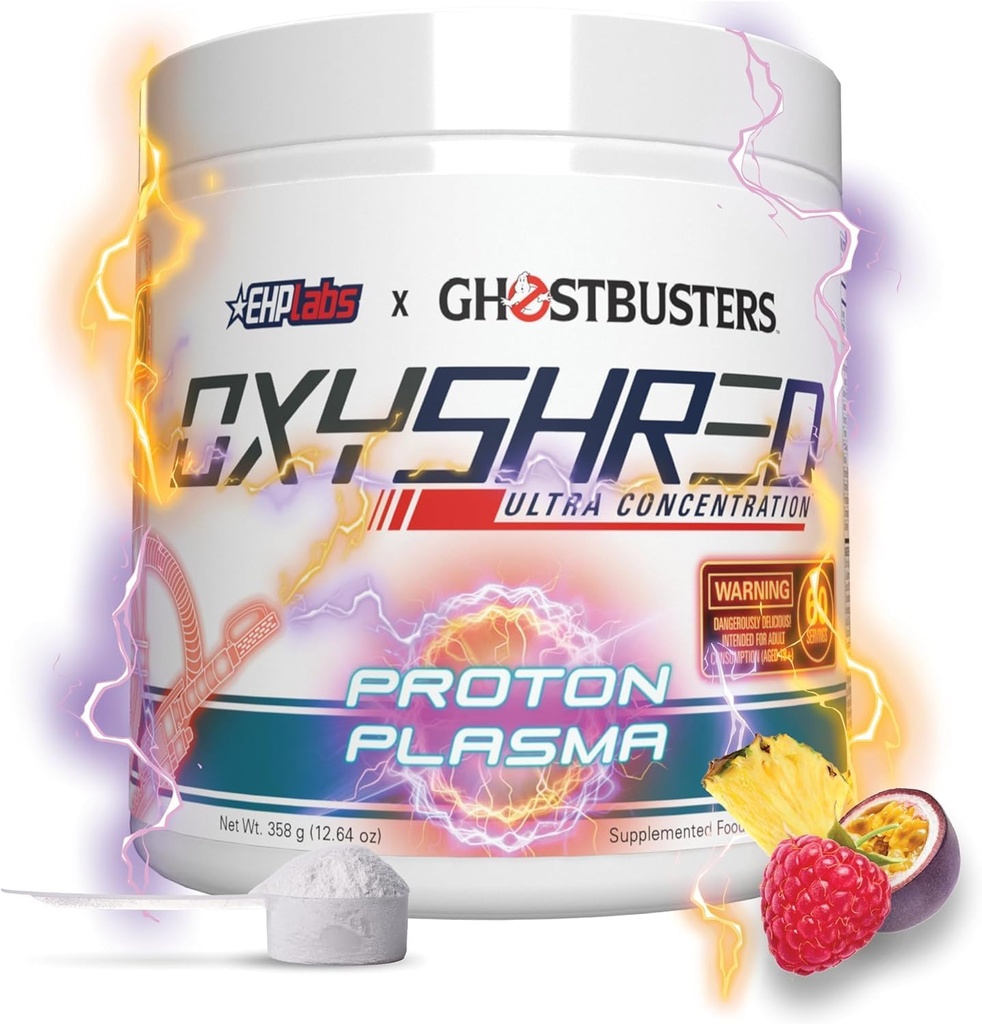 EHP Labs x Ghostbusters OxyShred Pre Workout Powder & Shredding Supplement - Preworkout Powder with Acetyl L Carnitine, Energy Boost Drink - Proton Plasma, 60 Servers