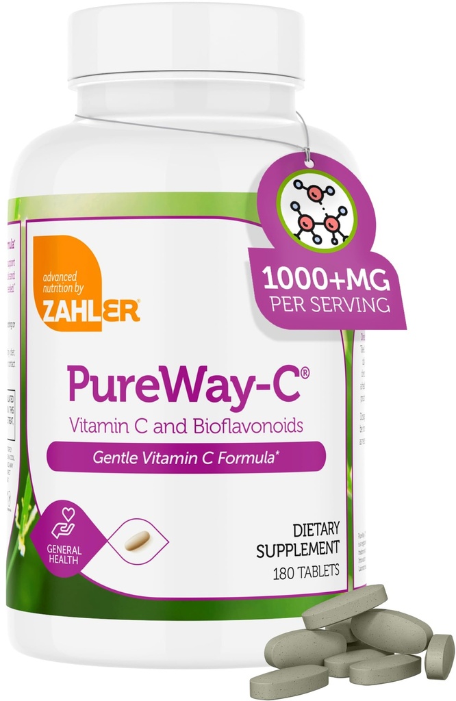 Zahler Vitamine C 1000mg Tabletten met Bioflavonoïden - High Potency VIT C 1000mg for Immune Support - Zacht op de maag - Glutenvrij Vitamine C 1000 mg Vitamine C Supplement voor Vrouwen en Mannen (180 Tel.)