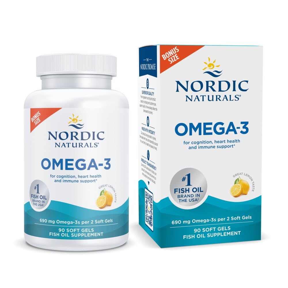 Nordic Naturals Omega-3, Citroensmaak - 90 Zachte Gels - 690 mg Omega-3 - Visolie - EPA & DHA - Immune Support, Brain & Heart Health, Optimal Wellness - Non-GMO - 45 Servers