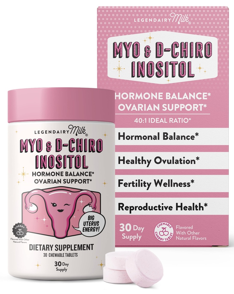 Legendair melk Pure Inositol kauwtabletten - Myo-Inositol & D-Chiro supplement voor Hormonale balans en vruchtbaarheid ondersteuning - Ideaal 40:1 ratio - 30 dagen aanbod