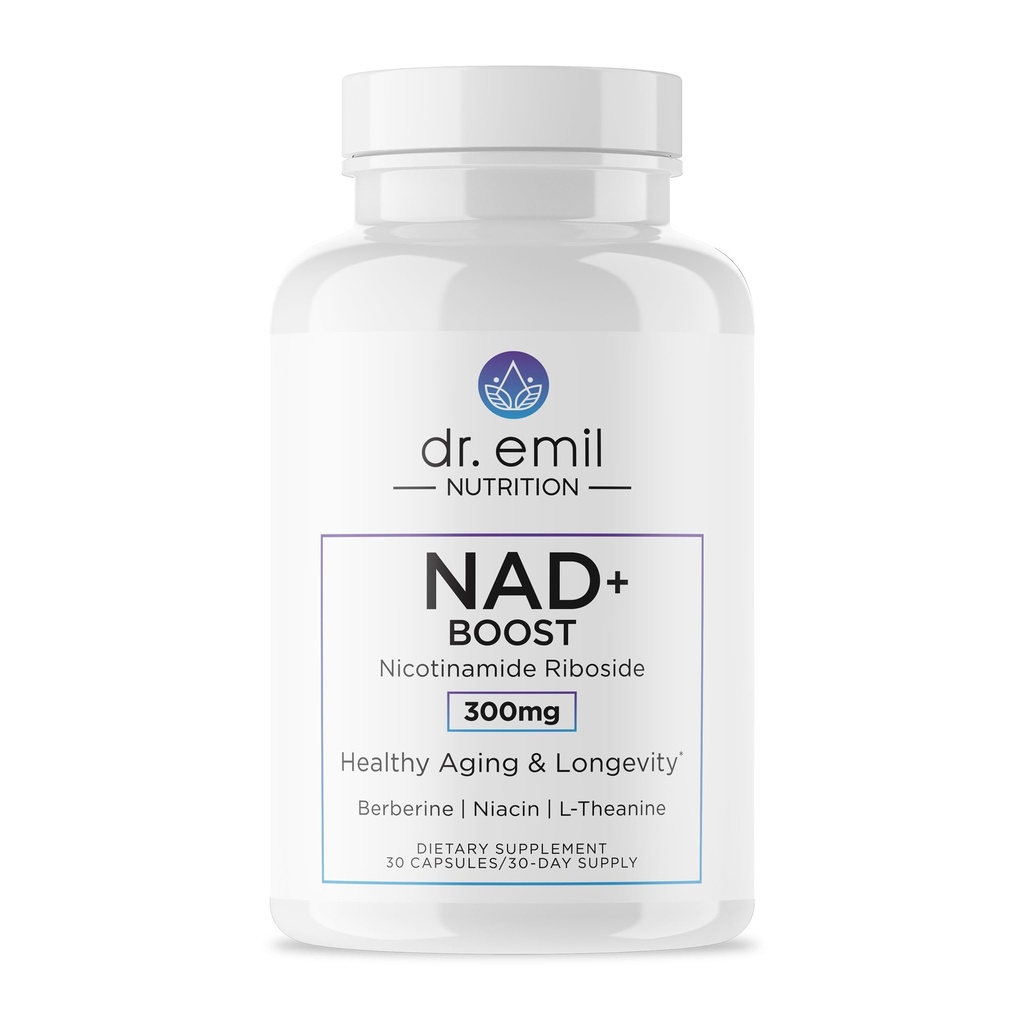DR. EMIL NUTRITION NAD+ Boost - Nicotinamide Riboside Supplement voor de levensduur, gezonde veroudering en celregeneratie - NAD supplement met Berberine, L-Theanine & Niacin - 30 dagen