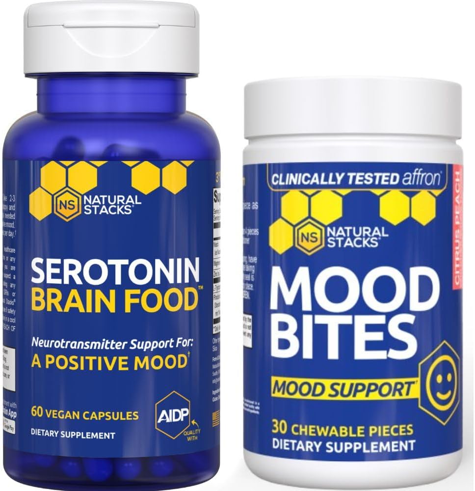 NATUURLIJKE STAKKEN Mood Bites + Serotonine Hersenvoedselbundel - Ondersteunt een positieve Mood & Stress Relief* - 90 Totaal Stukken