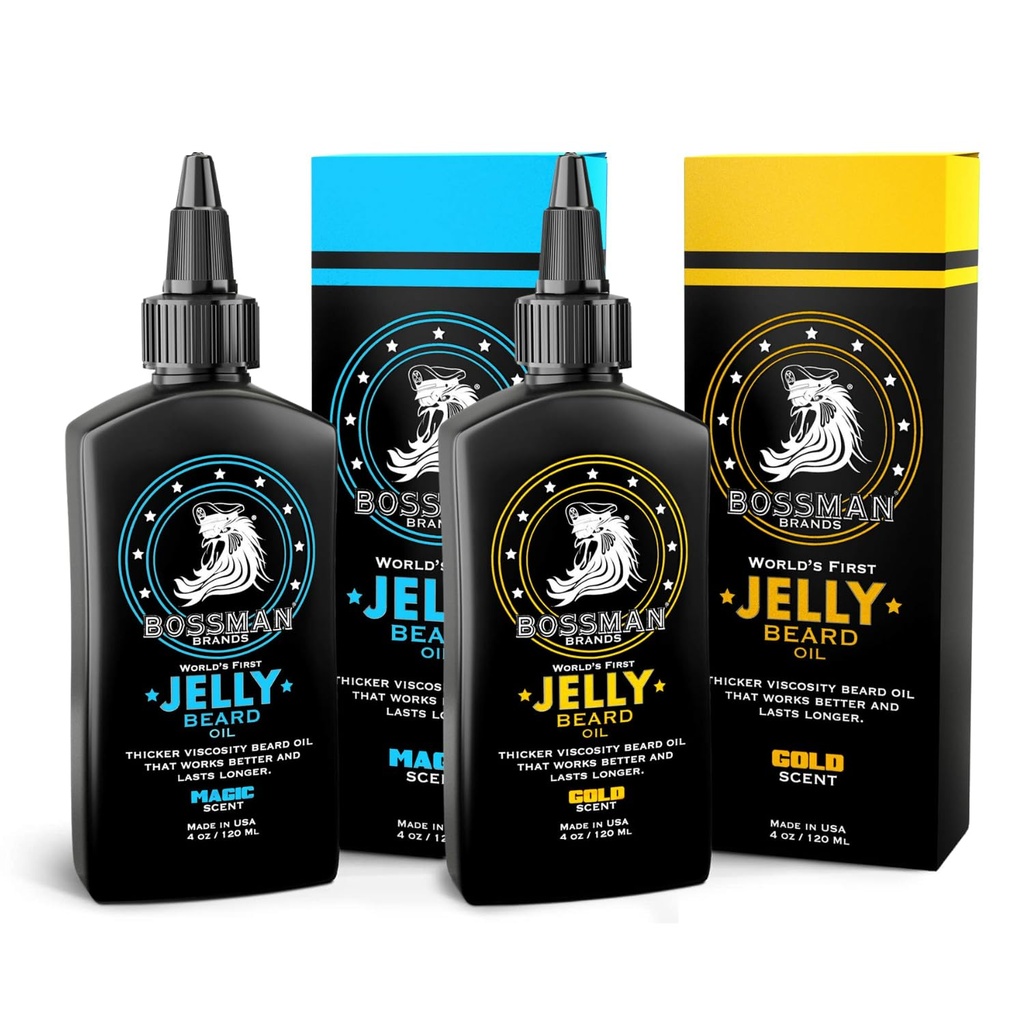 Bossman Beard Oil Jelly Kit (2 Geuren) - Baardgroei Softener, Moisturizer Lotion Gel met natuurlijke ingrediënten - Baard Groeiend Product (Magic & Gold Scents)