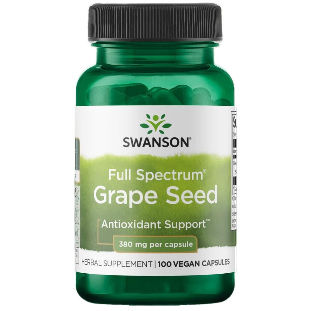 Swanson Grape Seed Heart Antioxidant Free Radicalen Gezonde Bloeddruk Ondersteuning Polyfenolen OPCS (Oligomeric Proanthocyanidines) Kruidensupplement 380 mg 100 Capsules