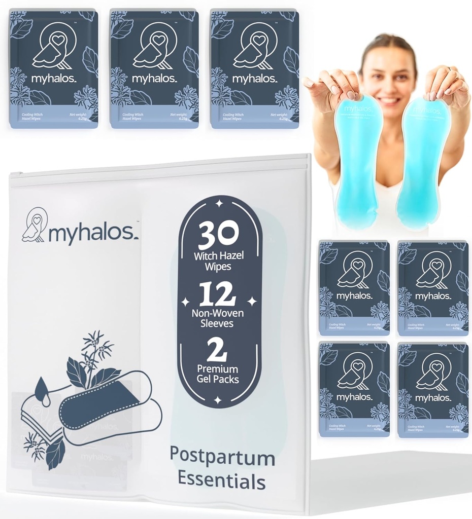 MyHalos 44 st.- Witch Hazel Wipes & Perineal Ice Packs for Postpartum, Aambeien & C Section Ice Packs for Postpartum -30 Alcoholvrije Witch Hazel for Postpartum Care & Aambeien Koud Postpartum