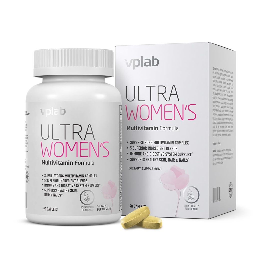 VPLab Ultra Women's Multivitamin Formula - Supplement for Hair, Skin & Nails with Biotin, Iron, Vitamin B, D, C & Zinc, Folate - Essential Daily Vitamins for Women's Health & Wellness, 90 Caplets