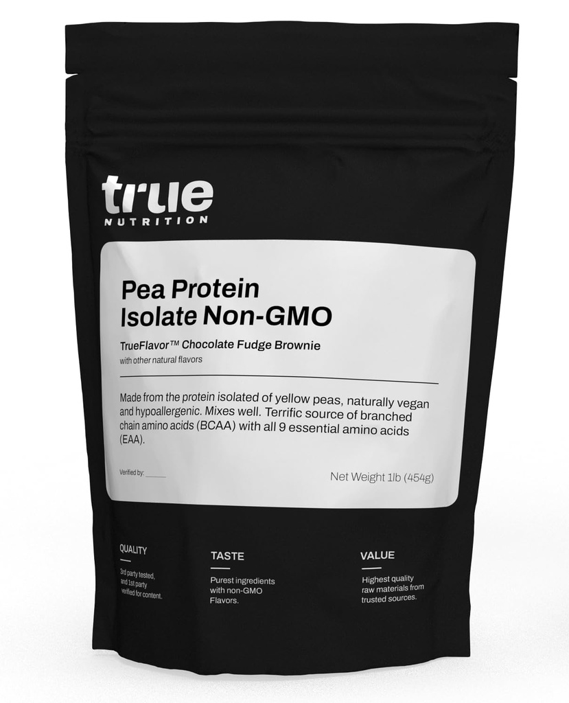 True Nutrition Pea Protein Powder Isolaat - 25g Non-GMO Vegan Protein Powder per Serving - Low Carb, Low Fat, High Leucine - Glutenvrij, zuivelvrij, sojavrij - Chocolate Fudge Brownie - 1LB