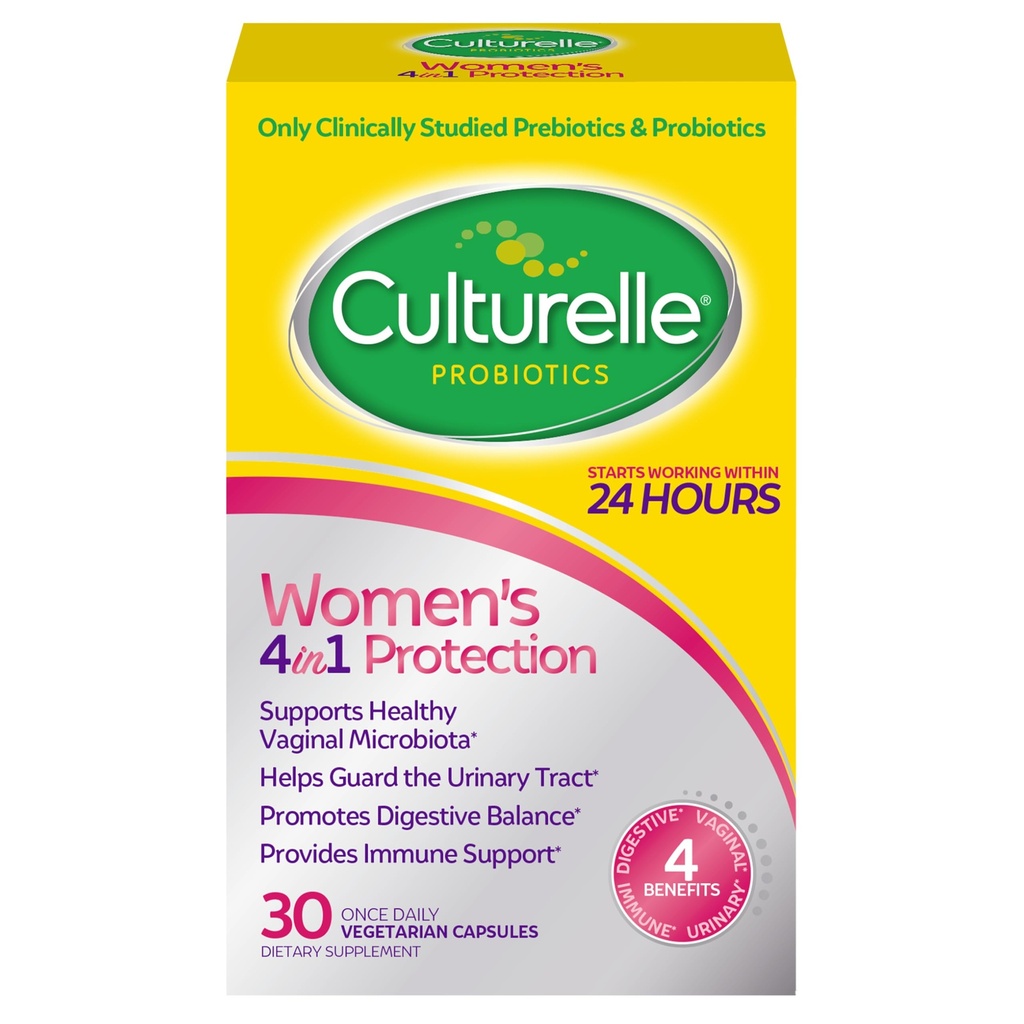 Culturelle Probiotica voor vrouwen met prebiotica - 4-in-1 voor vaginale, spijsverterings-, urine- en immuungezondheid - pH-balans, opgeblazen- en gasrelief - Dagelijkse Vegetarische Capsules, Non-GMO - 30 Tel.