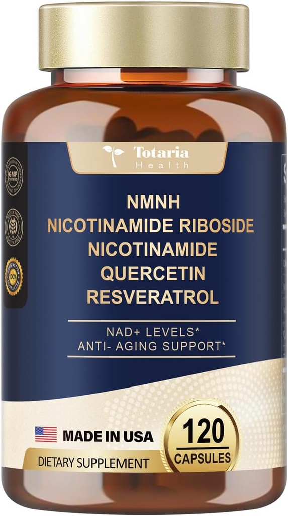 Totaria (1 Pack) NMNH (Dihydronicotinamide Mononucleotide) Supplement w/Niacinamide (Vitamine B3), Trans-Resveratrol, voor antiveroudering, energie, focus