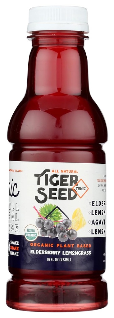 Vlierbes citroengras - Tijgerzaad - Plantenhydratatie & Immune Support - 16 FL OZ flessen (pakket van 9) Biologische, Veganistische, Kosjer, Low-Sugar