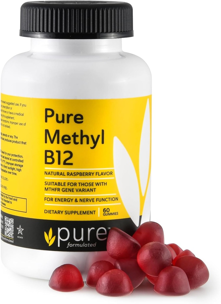Méthyl B12 Gummées de vitamine - Vitamine végétalienne B12 Gummées de méthylcobalamine pour adultes et enfants - Gummée à croquer B-12 pour l'énergie et la fonction nerveuse – sans gluten, sans lait, sans kosher-60 Gummées 1500 mcg