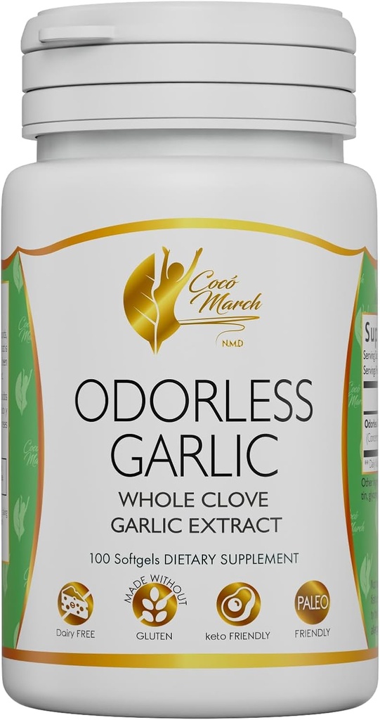 Cocó Mars N.M.D Huile d'ail sans odeur de l'ail entier -Immune Support & Microbiome Health. Formule exempte de gluten et de lait, Paléo et Keto Friendly, 50 portions