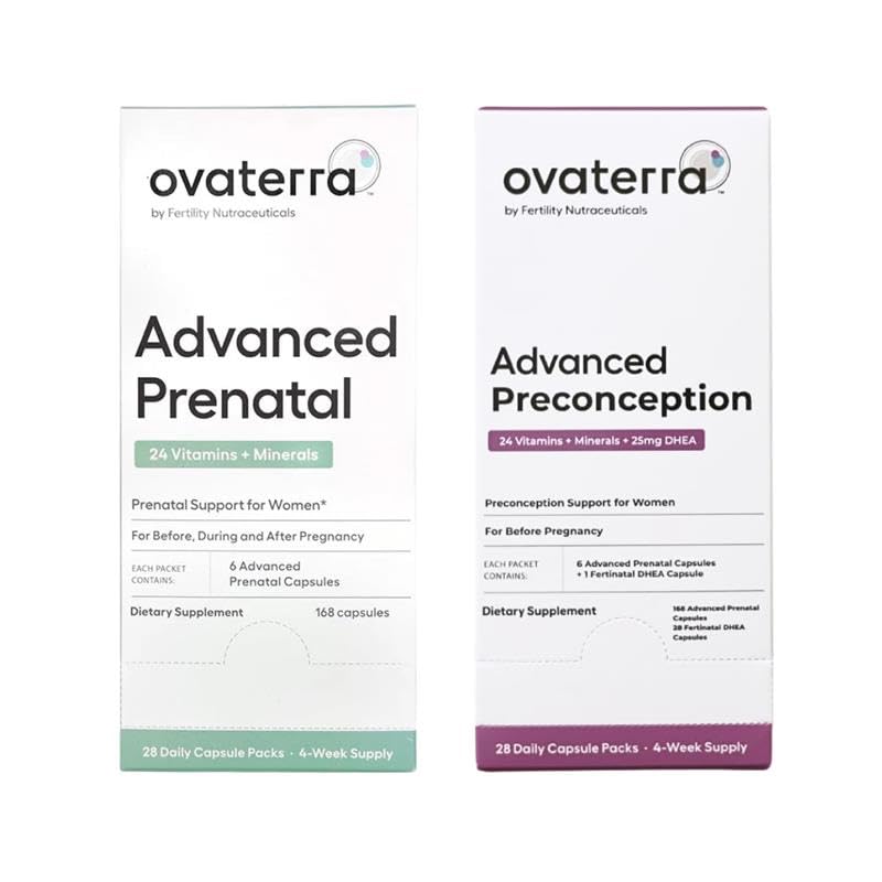 Ovaterra Advanced Prenatale & Preconception Multivitamine bundel voor vrouwen met DHEA 25 mg, Choline 550 mg, Folaat (Methylfolaat) 1,010 mcg, Omega-3 DHA, EPA, Chelated Iron 364 Capsules - 28 Day Supply