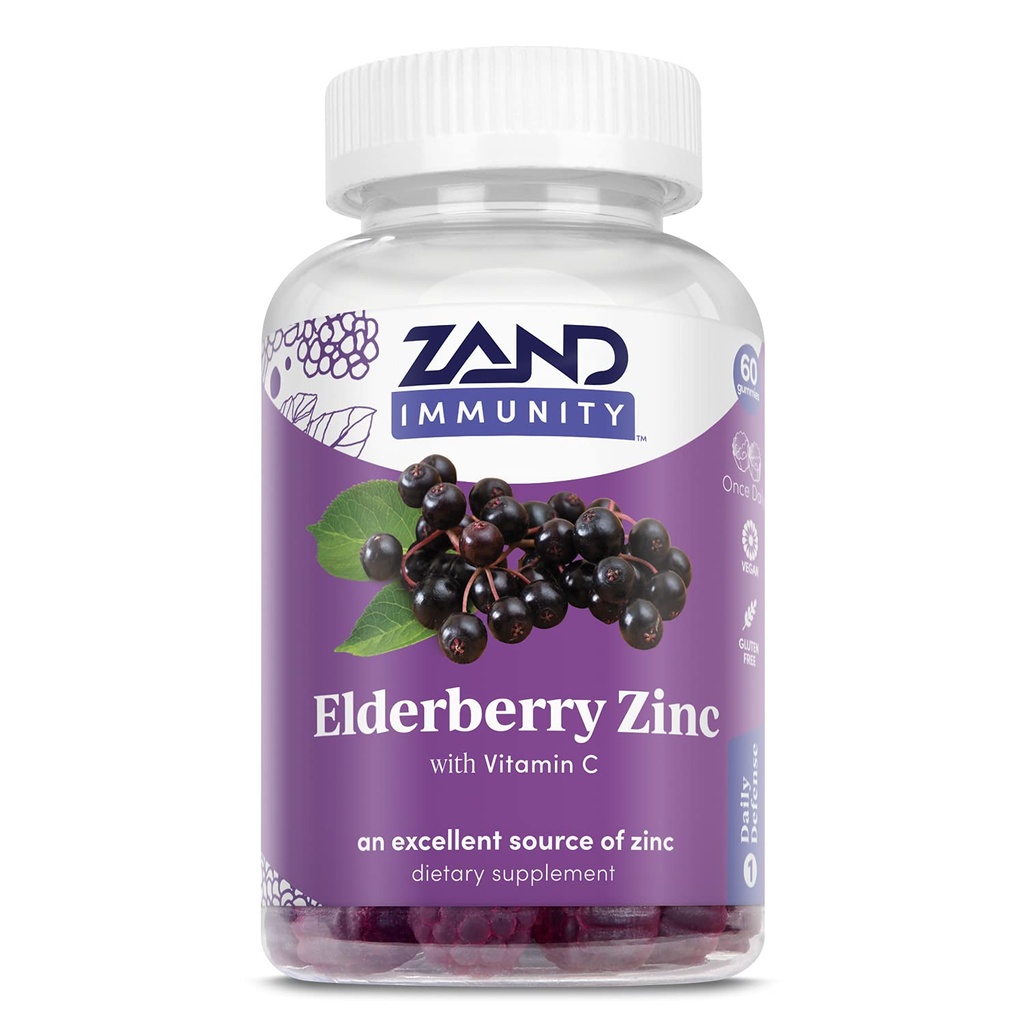ZAND Vlierbessen Zink Immuniteit Gummies met Vitamine C, Jaaround Immune Ondersteuning voor Kinderen & Volwassenen, 60 Tellen