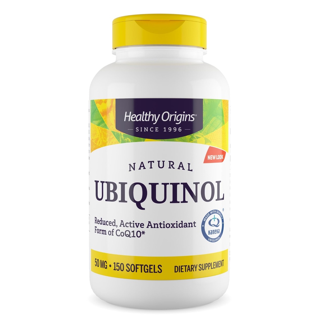 Gezonde oorsprongen Ubichinol (Actieve vorm van CoQ10), 50 mg - Ubichinolsupplementen voor hartgezondheid en antioxidantondersteuning - Glutenvrije en niet-GMO-supplement - 150 Softgels