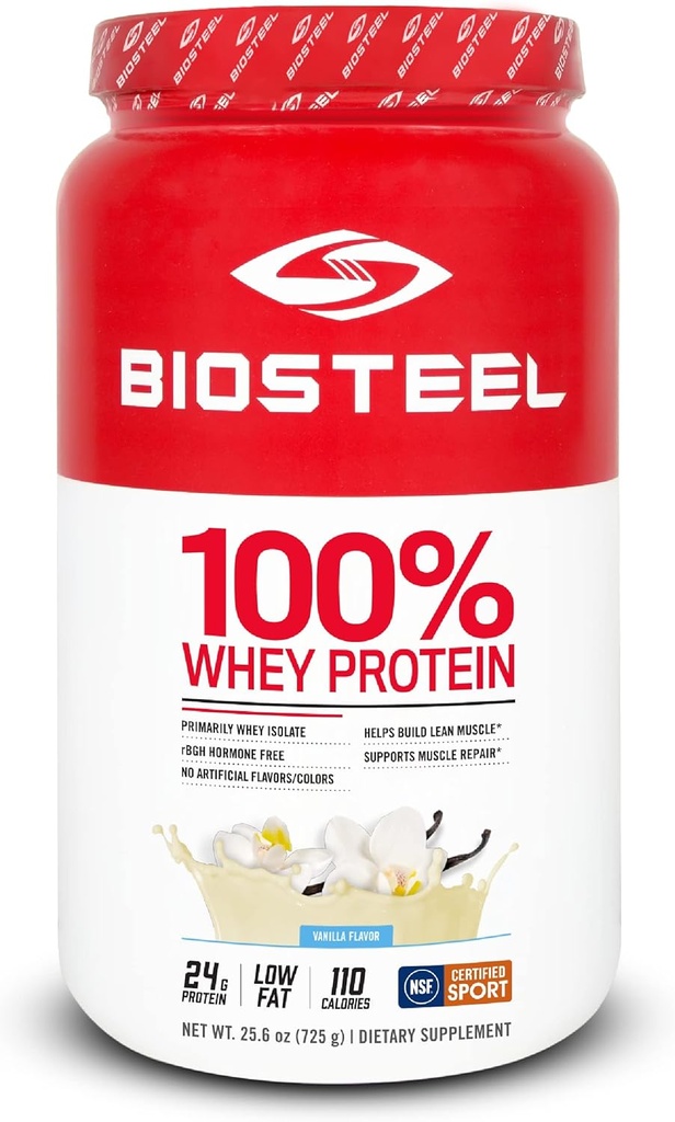 BIOSTEL 100% Wei Proteïne Poeder Supplement, rBGH Hormone Gratis en Non-GMO Post Workout Formule, Vanille, 25 Servers