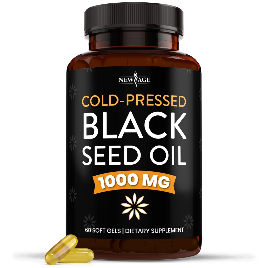 NIEUWE AGE Black Seed Oil Softgel Capsules - Premium Cold-Pressed Nigella Sativa Producing Pure Black Cumin Seed Oil - Non-GMO & Vegetarian (60 Softgels)