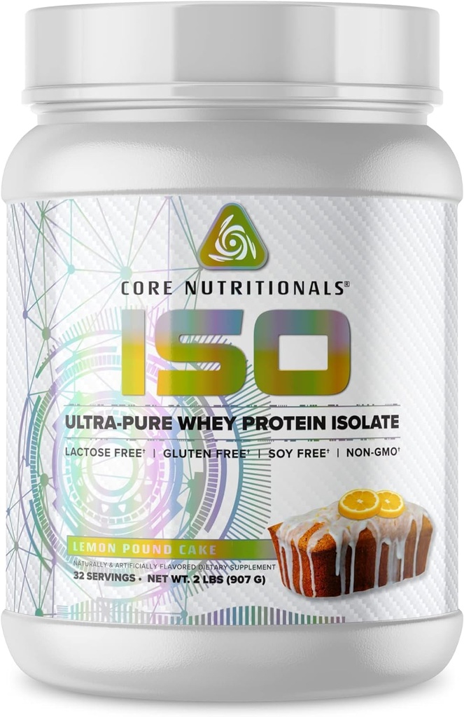 Noyaux nutritionnels Iso Whey Protein Isolate de lactose, de gluten et de soja 100% Micro filtré, pressé à froid de 25g Protein de 2 livres (Cake Lemon Pound)
