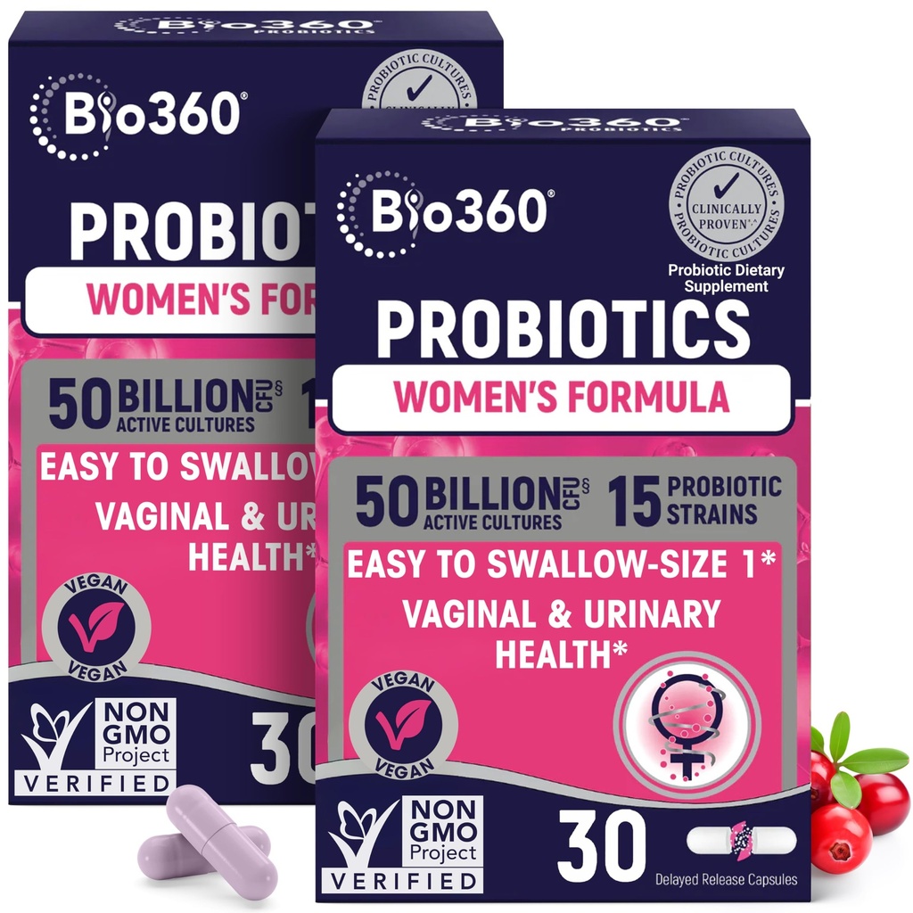 Bio360 Probiotica voor vrouwen Vaginigal Health - Ondersteunt pH-balans, vaginale, urineweg, & Digestieve gezondheid - 50 miljard CFU & 15 Unieke strepen voor gezonde vaginale Odor & Vaginale Flora - Shelf Stable