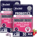 Bio360 Probiotica voor vrouwen Vaginigal Health - Ondersteunt pH-balans, vaginale, urineweg, & Digestieve gezondheid - 50 miljard CFU & 15 Unieke strepen voor gezonde vaginale Odor & Vaginale Flora - Shelf Stable