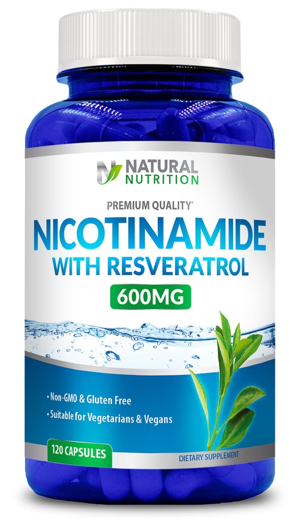 Generieke natuurlijke vitamine Nicotinamide met Resveratrol 600 mg (Vitamine B-3) 120 Veggie Capsules Glutenvrij & Non-GMO