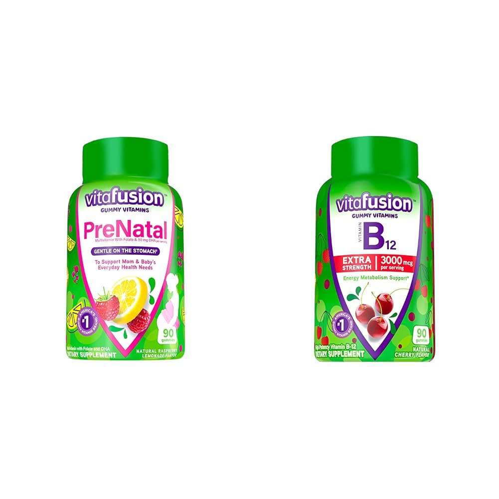 Vitafusie PreNatal Gummy Vitaminen, Raspberry Limonade Gearomatiseerd, Zwangerschap Vitaminen voor vrouwen & Extra sterkte Vitamine B12 Gummy Vitaminen voor Energie Metabolisme Ondersteuning