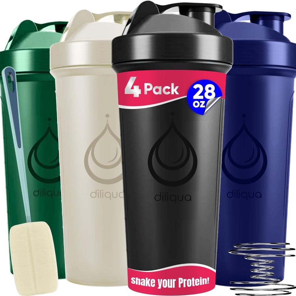 4 PACK, 28 oz Bouteilles Shaker avec des fouets en fil puissant pour les mélanges de protéines