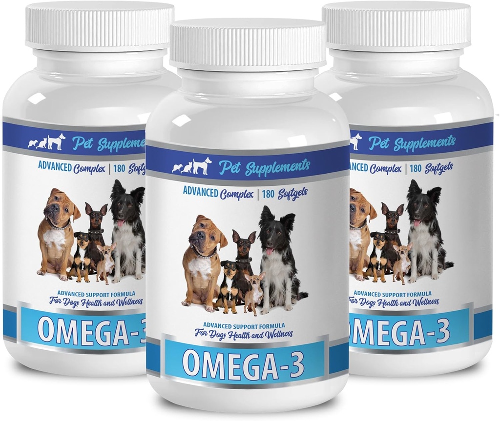 PET-supplementen & NUTRITION LLC Huid- en hondenvoer - Honden Omega 3 Essentiële vetzuren - Geavanceerde formule - Haar- en jasgezondheid - Natuurlijke - Hondenantiinflammatoire - 3 flessen (540 Softgels)