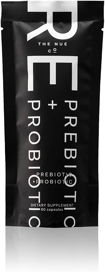 De Nue Co. PREBIOTIC + PROBIOTIC Supplement bijvullen, ondersteunt Gut Health, Synbiotic en Spore gebaseerd, IBS Relief, Immunity, en huid, Veganist, Glutenvrij, 60 capsules
