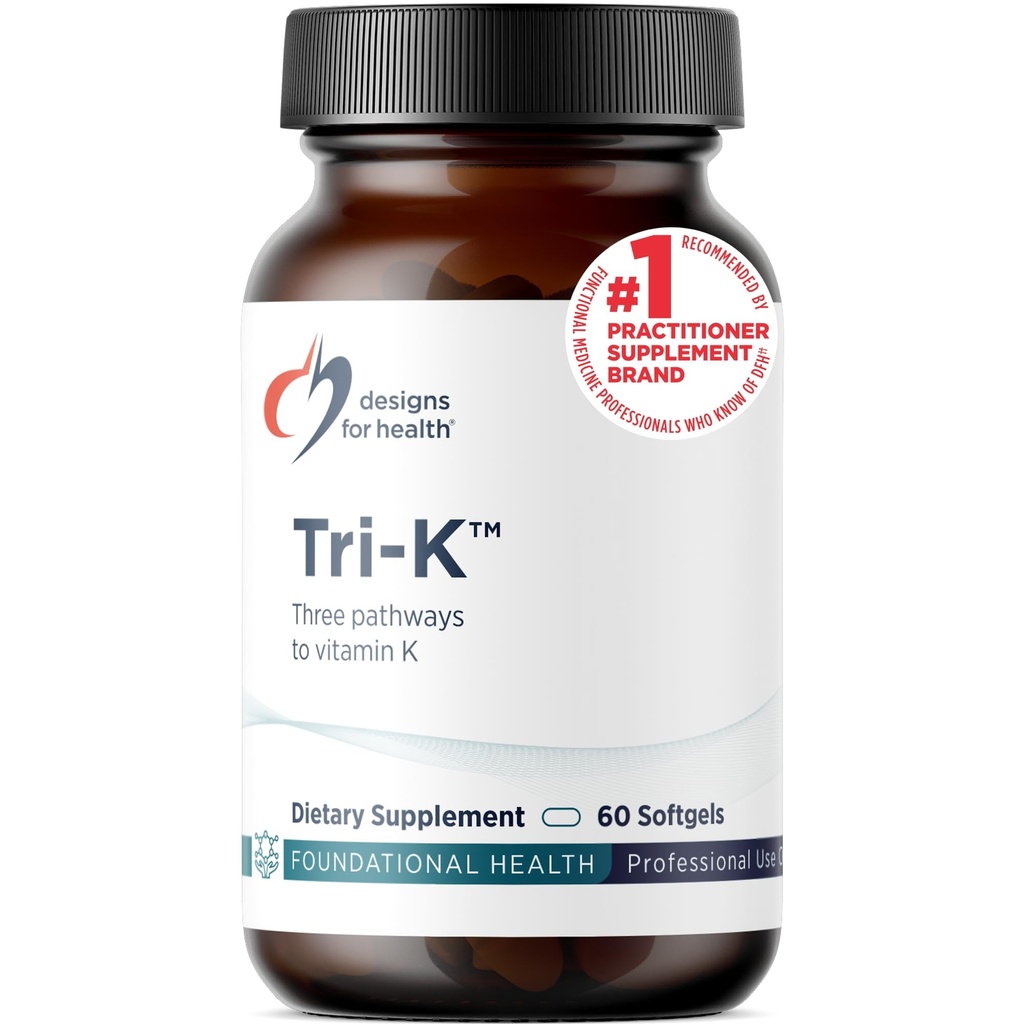 Conceptions pour la santé TRI-K - Trois formes de vitamine K + GG, supplément de puissance élevée - 2000mcg Vitamine K1, 500mcg K2 MK-4 - Non-OGM + sans gluten (60 Softgels)