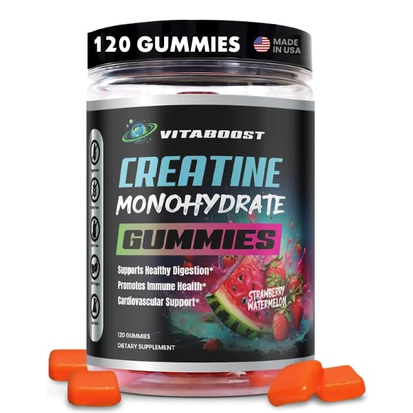 Creatine Gummies 5g- Natuurlijke Creatine Monohydraat voor mannen & vrouwen- Heerlijke aardbeien Watermeloen smaak- Boost sterkte, energie & spiergroei- Vegan Pre Workout Gummies- Made in USA