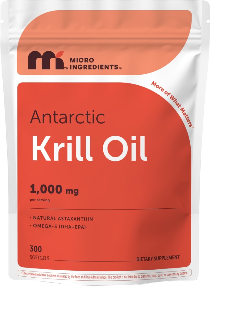 Micro-ingrédients supplément huile de krill antarctique, 1000mg par portion, 300 Soft-Gels, riche en Omega-3s EPA, DHA et astaxanthine naturelle, soutient le système immunitaire et la santé du cerveau, facile à avaler