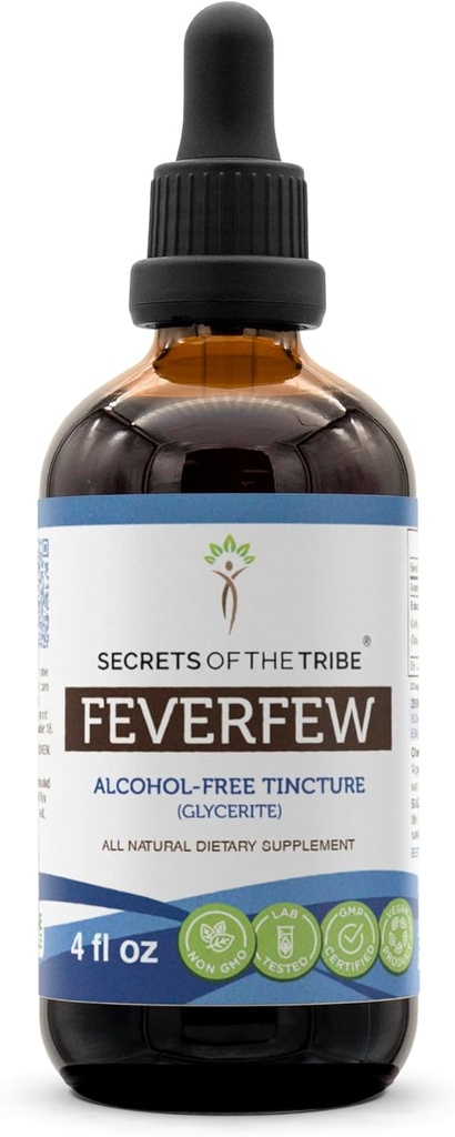 Geheimen van de stam Koorts weinig Tinctuur Alcoholvrije Liquid Extract, Koorts weinig (Tanacetum parthenium) Gedroogde Kruiden (4 FL OZ)