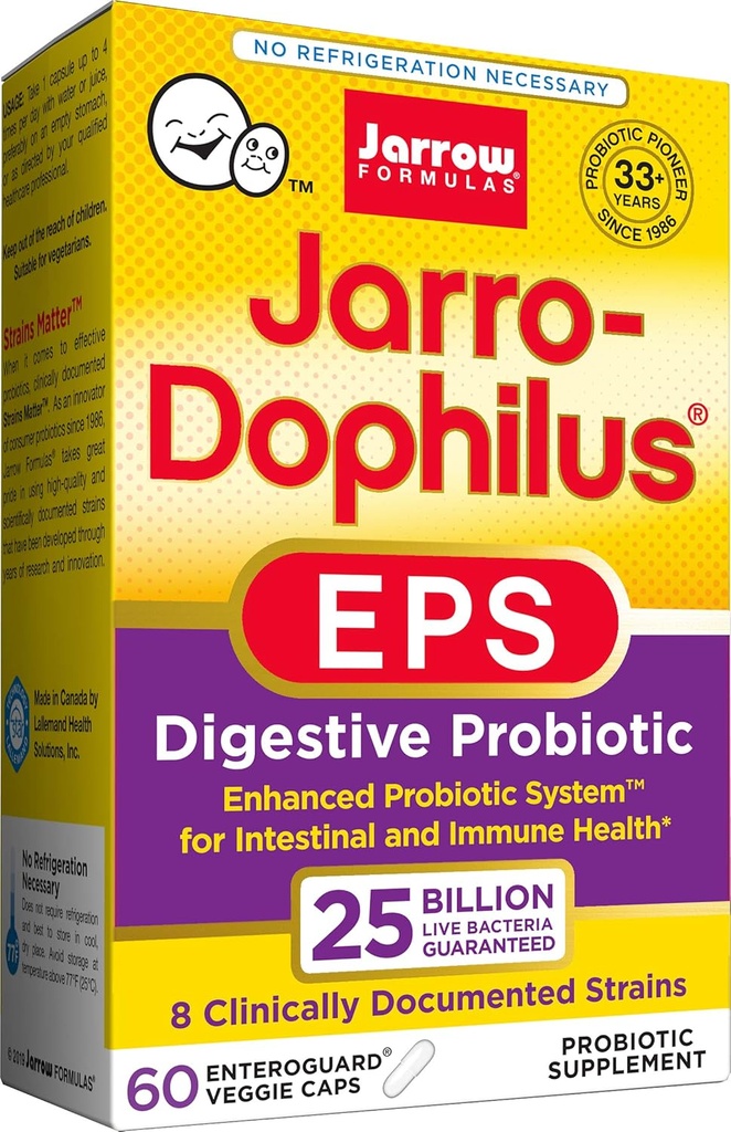 Jarrow Formules Jarro-Dophilus EPS Hogere Potentie, 25 Miljard Cellen Per Veggie Capsules, Ondersteunt Gasto-intestinale Gezondheid, 60 Telling (Cool Ship, Pack of 2)