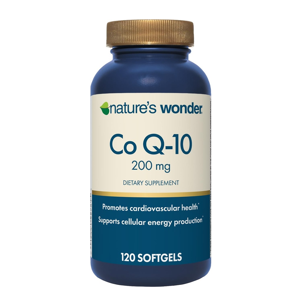 Nature's Wonder CoQ10 Supplement - CoQ10 200mg Softgels ter ondersteuning van de gezondheid van het hart, cardiovasculaire functie, en Cellulaire energieproductie, 120 Softgels, 120 Days Supply