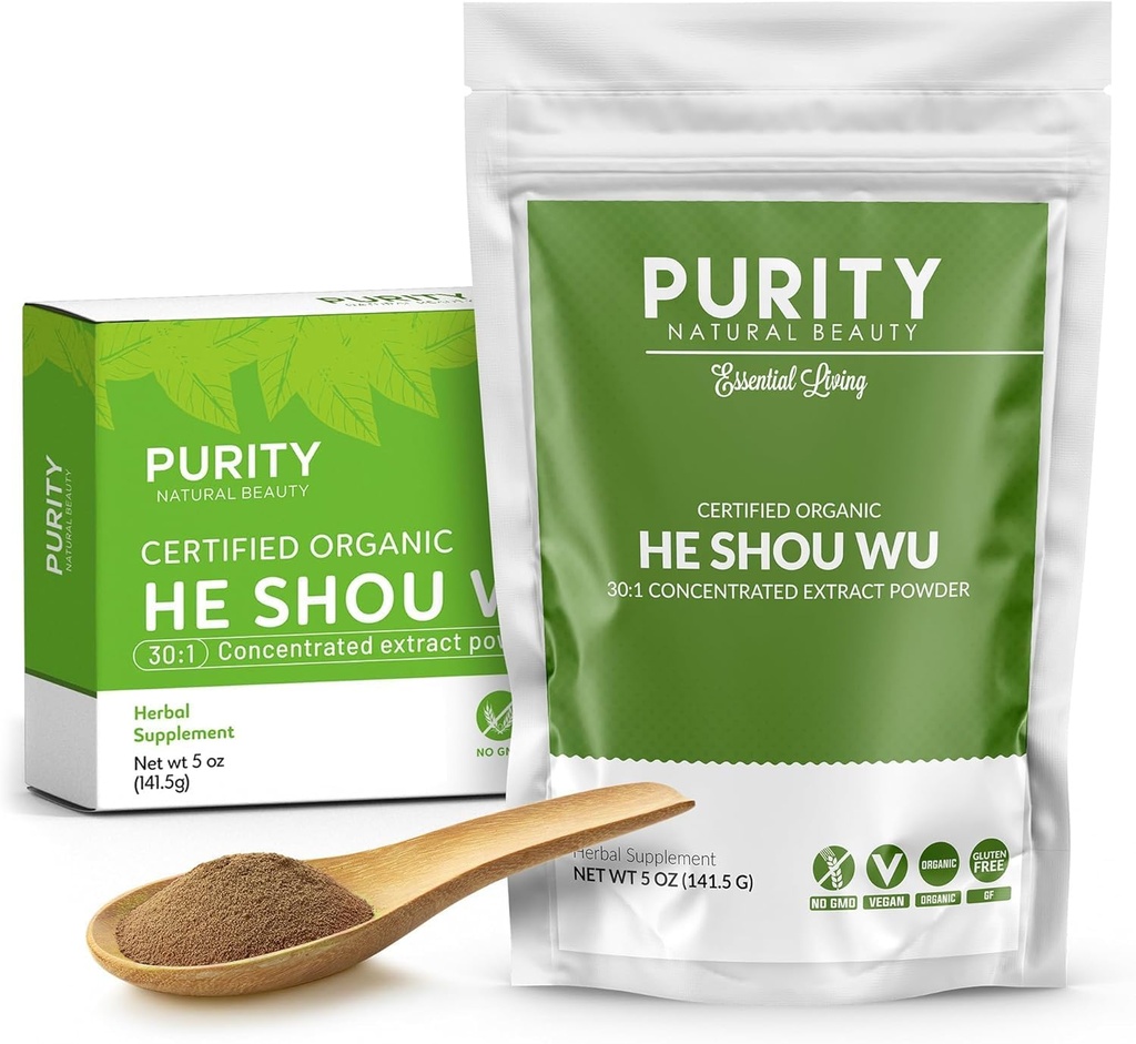 Gecertificeerde Biologische He Shou Wu - Grote 5oz Zak van 30:1 Geconcentreerde-Fo-ti - Biologische Foti Extract- Fo ti He Shou Wu Biologische-Plus Gratis Bamboe Spoon