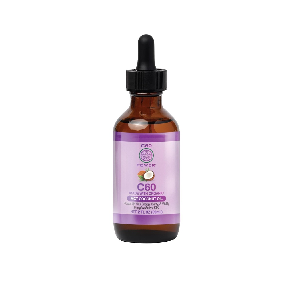 C60 Power - MCT 2-oz.- Biologische MCT Kokosolie, 2 Fl Oz, 99,99% Pure Carbon Fullerenes, Lift Oxidatieve Last, Optimaliseer Mitochondriale Functie